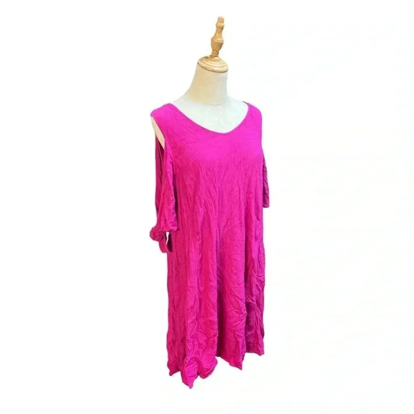 Soft Surroundings Cold Shoulder Destin Dress Fuchsia Pink Size L - Picture 2 of 8